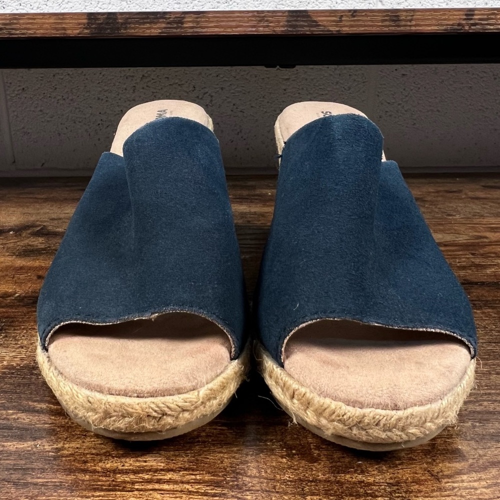 Sonoma Espadrille Wedge Leather Slide Sandals Blue Peep Toe Casual Women's 7.5 - Picture 3 of 10
